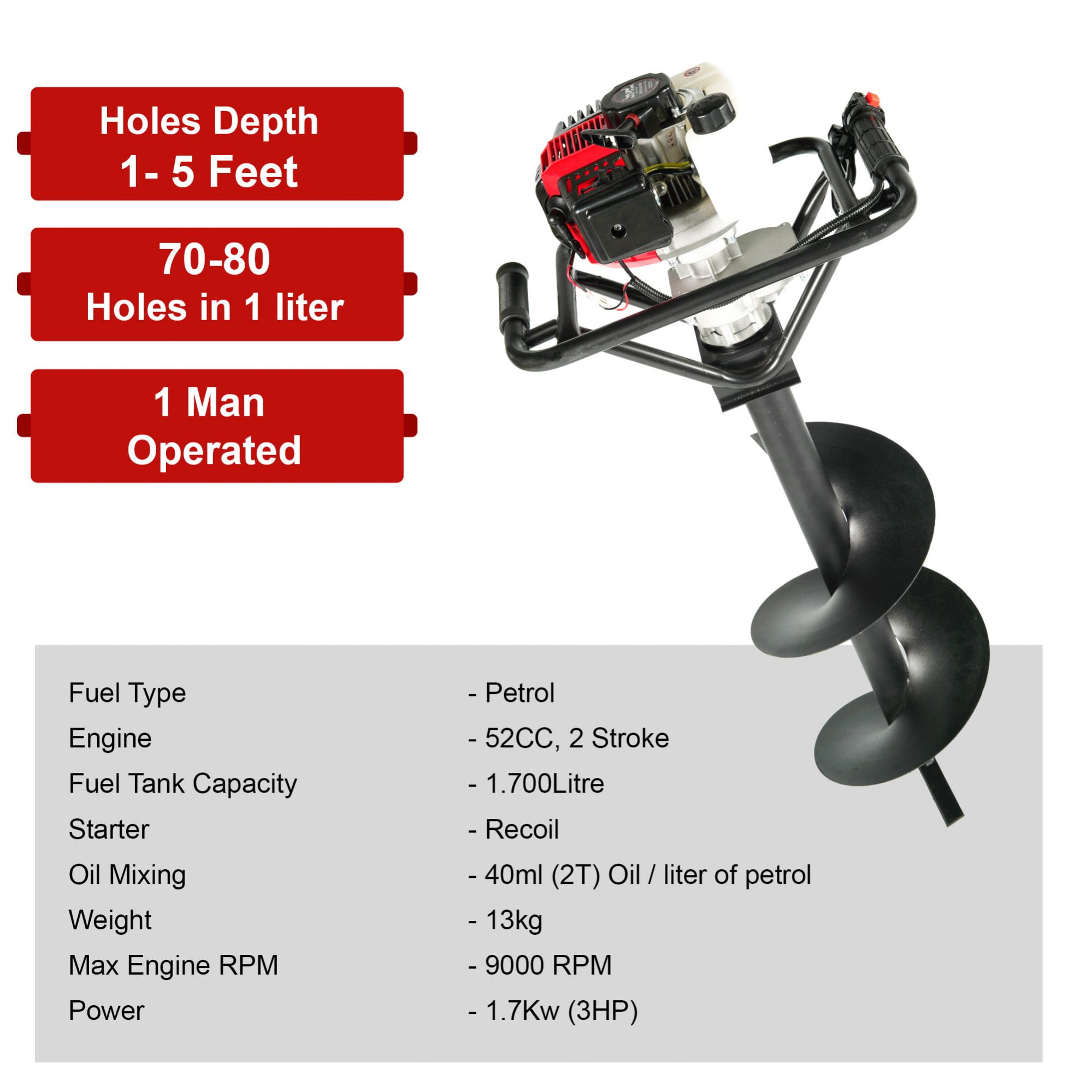 BALWAAN EARTH AUGER BE-52 52CC WITH 8&12 INCHPLANTER